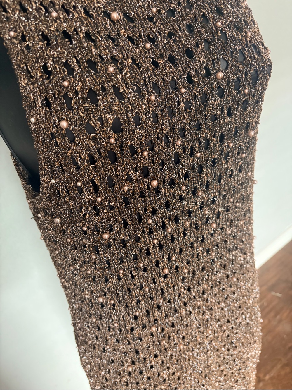 House of Harlow 1960 Metallic Brown Eyelet Sweater with Bead Accents - Picture 2 of 3